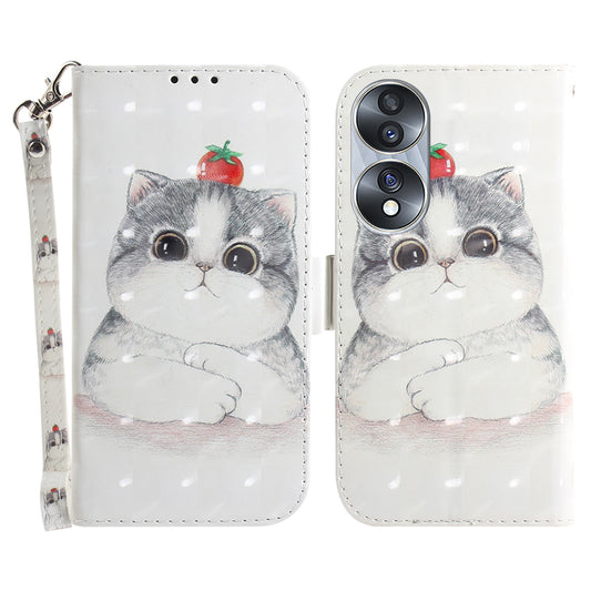 For Honor 70 5G PU Leather Phone Case Stand Wallet Anti-fall Cell Phone Cover with Strap