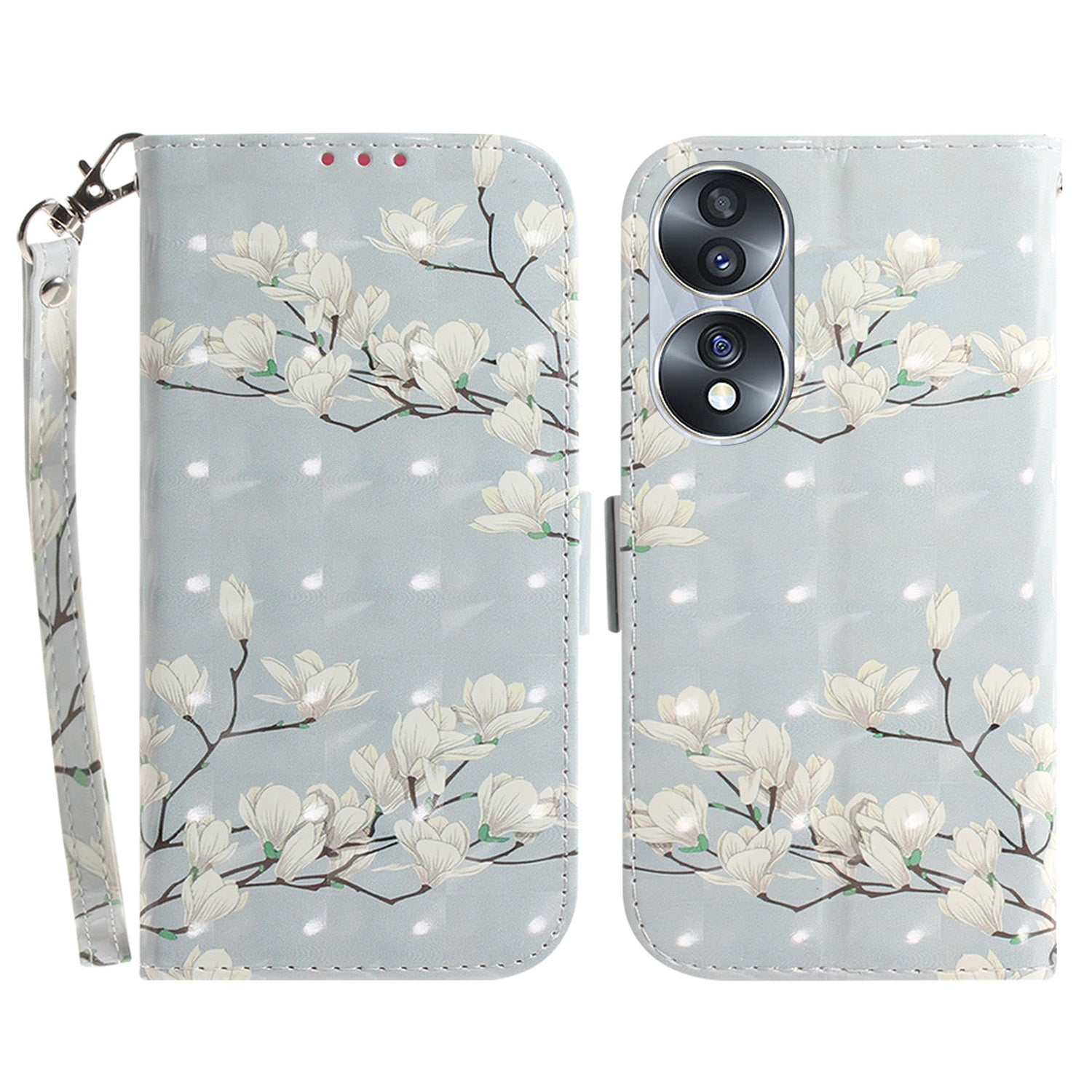 For Honor 70 5G PU Leather Phone Case Stand Wallet Anti-fall Cell Phone Cover with Strap