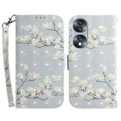 For Honor 70 5G PU Leather Phone Case Stand Wallet Anti-fall Cell Phone Cover with Strap