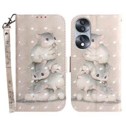 For Honor 70 5G PU Leather Phone Case Stand Wallet Anti-fall Cell Phone Cover with Strap