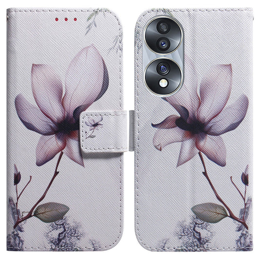 For Honor 70 5G Pattern Printing PU Leather Wallet Cover Magnetic Clasp Phone Stand Case with Strap
