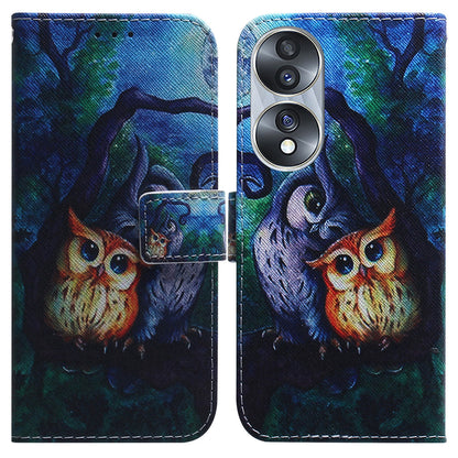 For Honor 70 5G Pattern Printing PU Leather Wallet Cover Magnetic Clasp Phone Stand Case with Strap