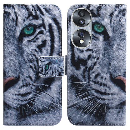 For Honor 70 5G Pattern Printing PU Leather Wallet Cover Magnetic Clasp Phone Stand Case with Strap