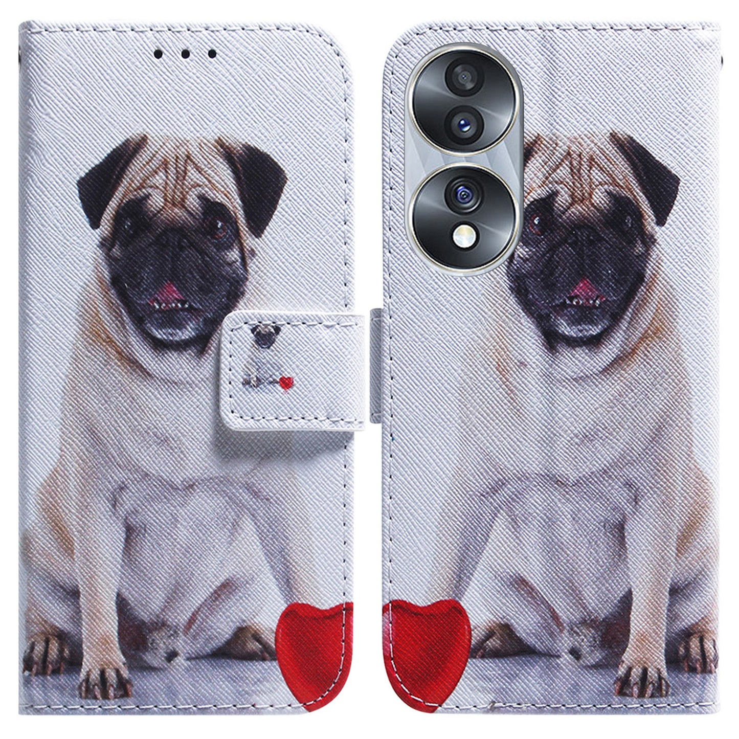For Honor 70 5G Pattern Printing PU Leather Wallet Cover Magnetic Clasp Phone Stand Case with Strap