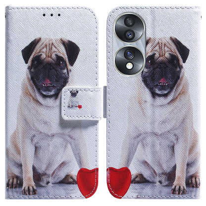 For Honor 70 5G Pattern Printing PU Leather Wallet Cover Magnetic Clasp Phone Stand Case with Strap