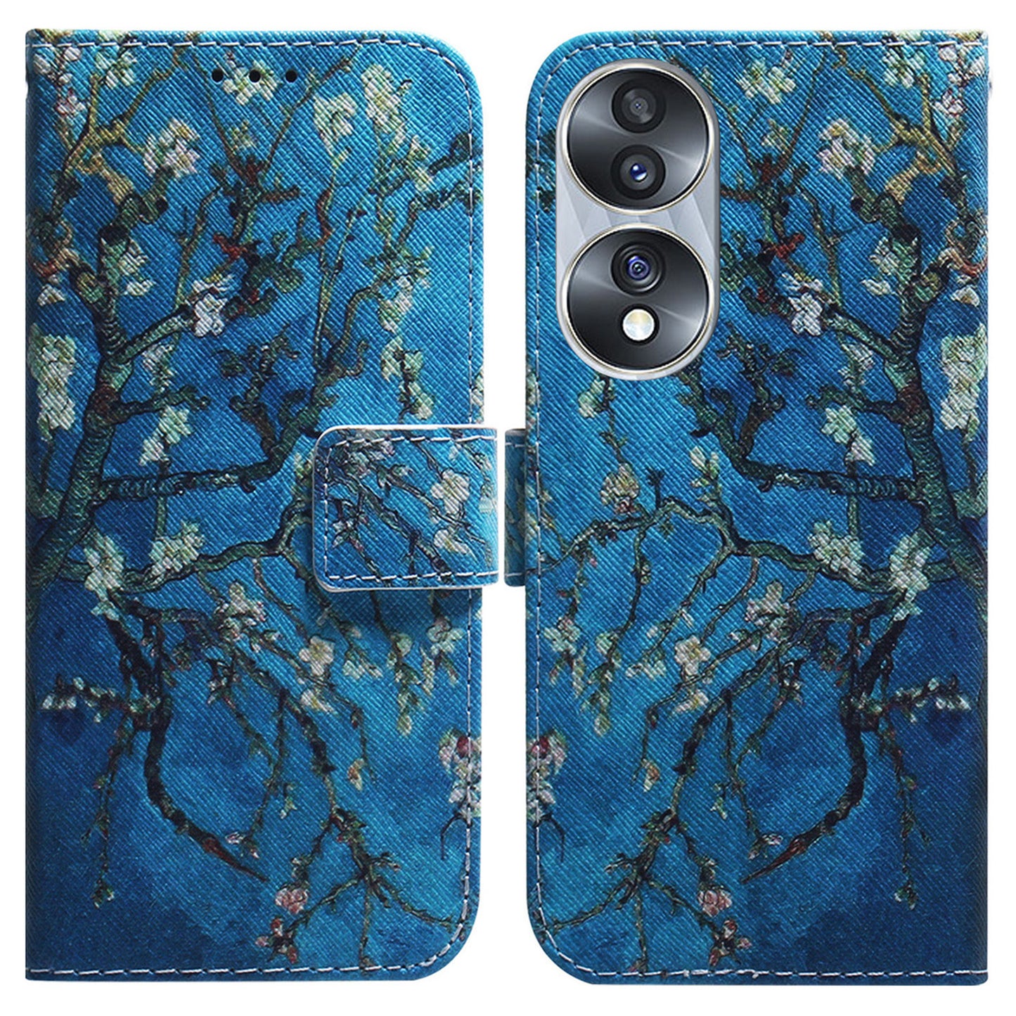 For Honor 70 5G Pattern Printing PU Leather Wallet Cover Magnetic Clasp Phone Stand Case with Strap