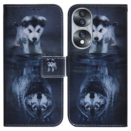 For Honor 70 5G Pattern Printing PU Leather Wallet Cover Magnetic Clasp Phone Stand Case with Strap