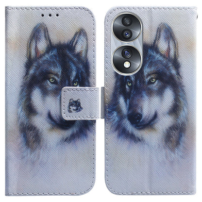 For Honor 70 5G Pattern Printing PU Leather Wallet Cover Magnetic Clasp Phone Stand Case with Strap