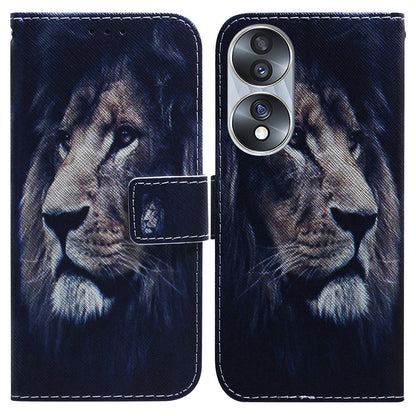 For Honor 70 5G Pattern Printing PU Leather Wallet Cover Magnetic Clasp Phone Stand Case with Strap