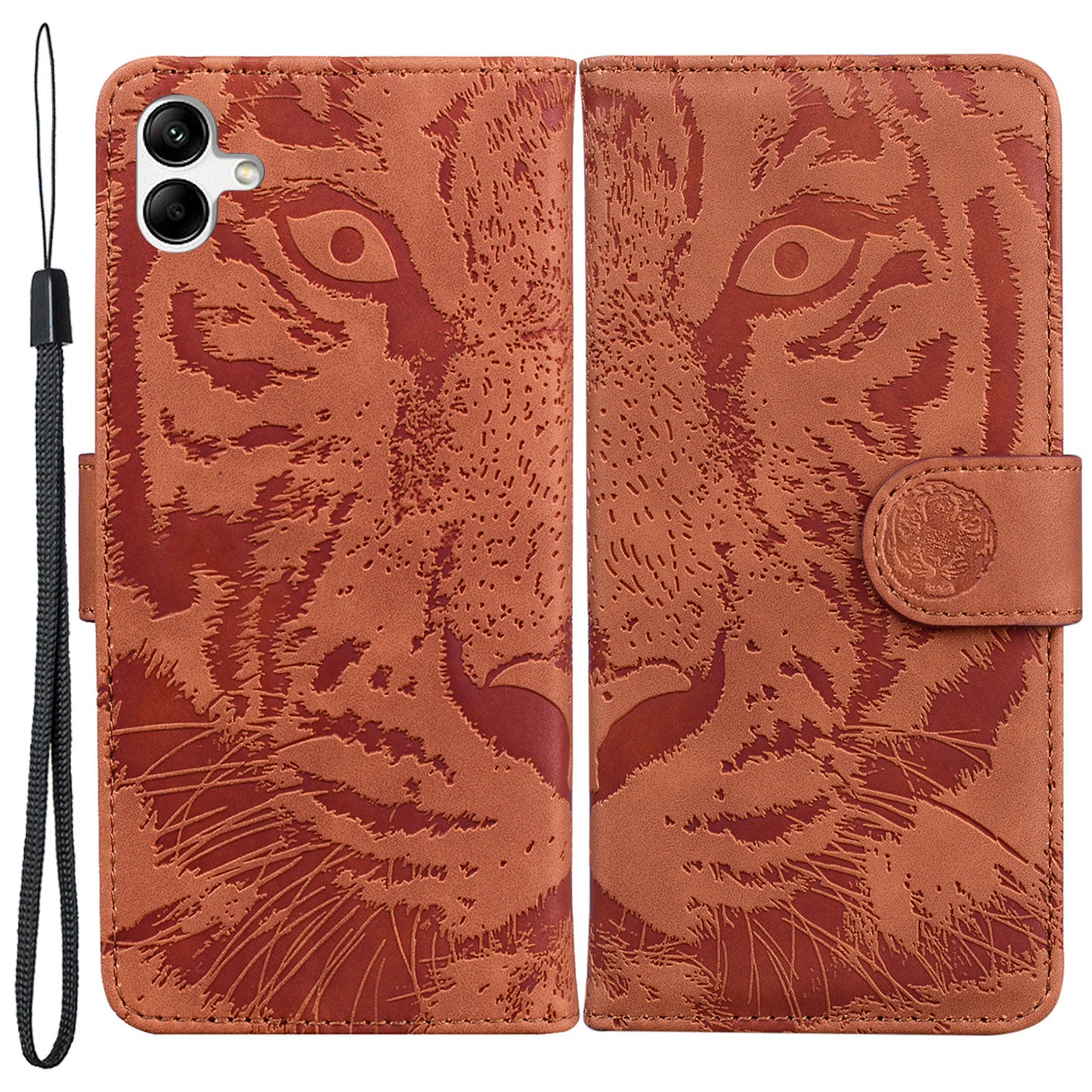 For Samsung Galaxy F04 4G / M04 4G / A04e 4G Stand Wallet Phone Cover Tiger Pattern Imprinted Leather Case