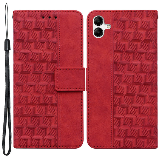 For Samsung Galaxy A04e 4G / F04 4G / M04 4G Imprinted Phone Case PU Leather Wallet Shockproof Stand Cover with Hand Strap