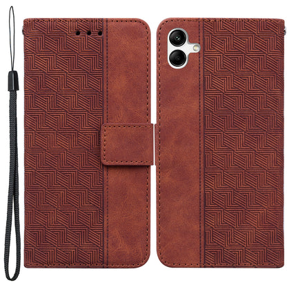 For Samsung Galaxy A04e 4G / F04 4G / M04 4G Imprinted Phone Case PU Leather Wallet Shockproof Stand Cover with Hand Strap