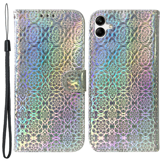 For Samsung Galaxy F04 4G / M04 4G / A04e 4G Wallet Phone Case Stand Magnetic Leather Dazzling Flower Pattern Phone Cover