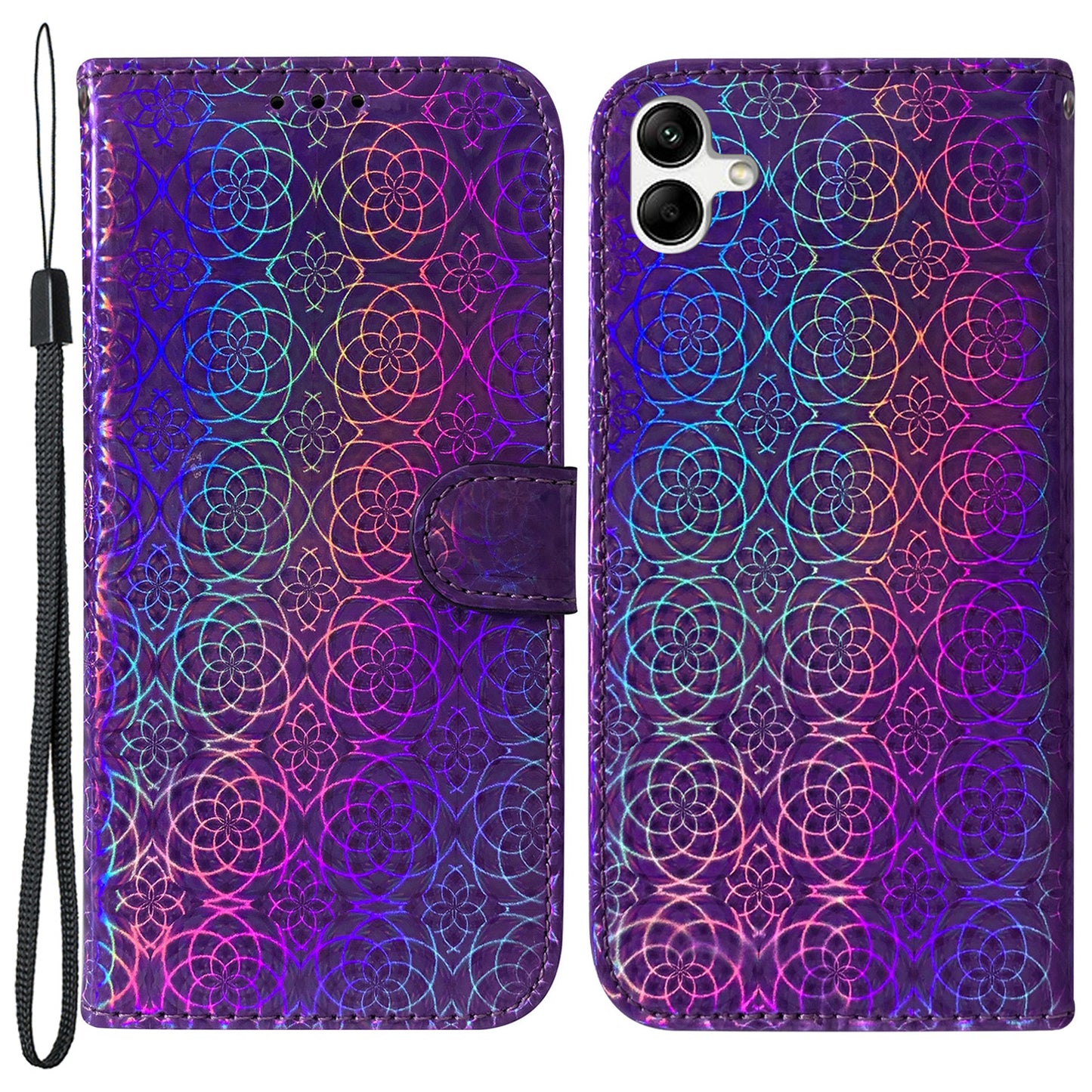 For Samsung Galaxy F04 4G / M04 4G / A04e 4G Wallet Phone Case Stand Magnetic Leather Dazzling Flower Pattern Phone Cover