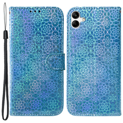 For Samsung Galaxy F04 4G / M04 4G / A04e 4G Wallet Phone Case Stand Magnetic Leather Dazzling Flower Pattern Phone Cover