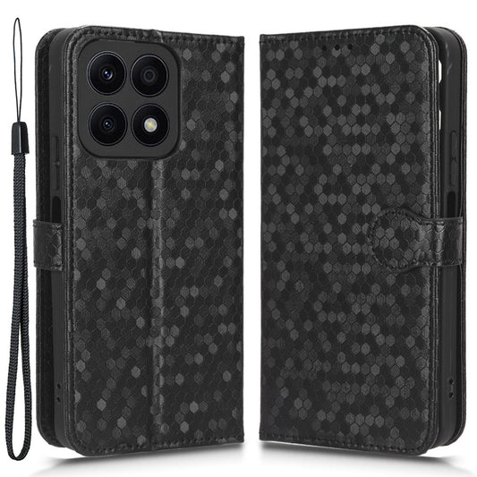 For Honor X8a 4G PU Leather Cover Stand Dot Pattern Imprinted Wallet Phone Case