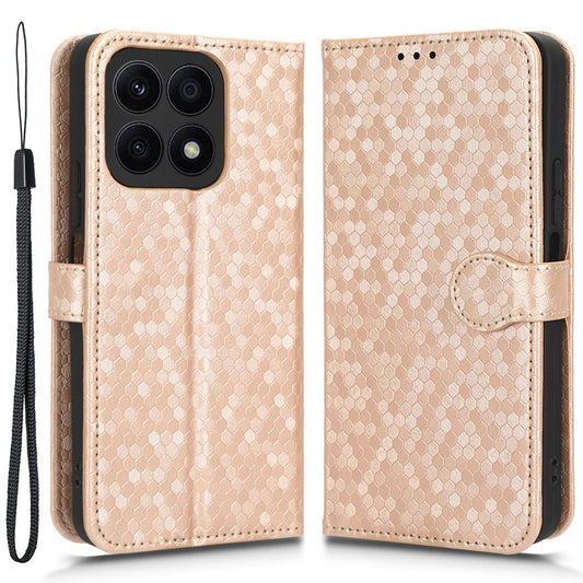 For Honor X8a 4G PU Leather Cover Stand Dot Pattern Imprinted Wallet Phone Case