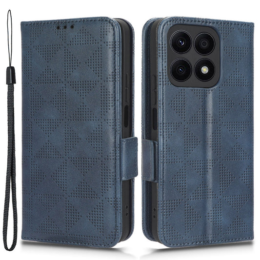 For Honor X8a 4G Phone Case PU Leather Wallet Stand Imprinted Triangle Pattern Phone Cover
