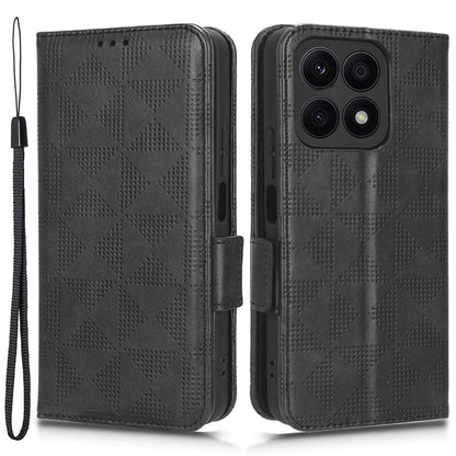 For Honor X8a 4G Phone Case PU Leather Wallet Stand Imprinted Triangle Pattern Phone Cover