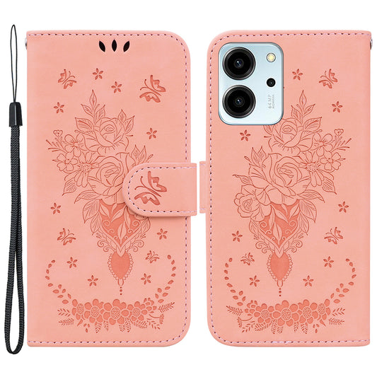 For Honor 80 SE 5G PU Leather Magnetic Flip Phone Case Rose Butterfly Imprinted Stand Wallet Phone Cover