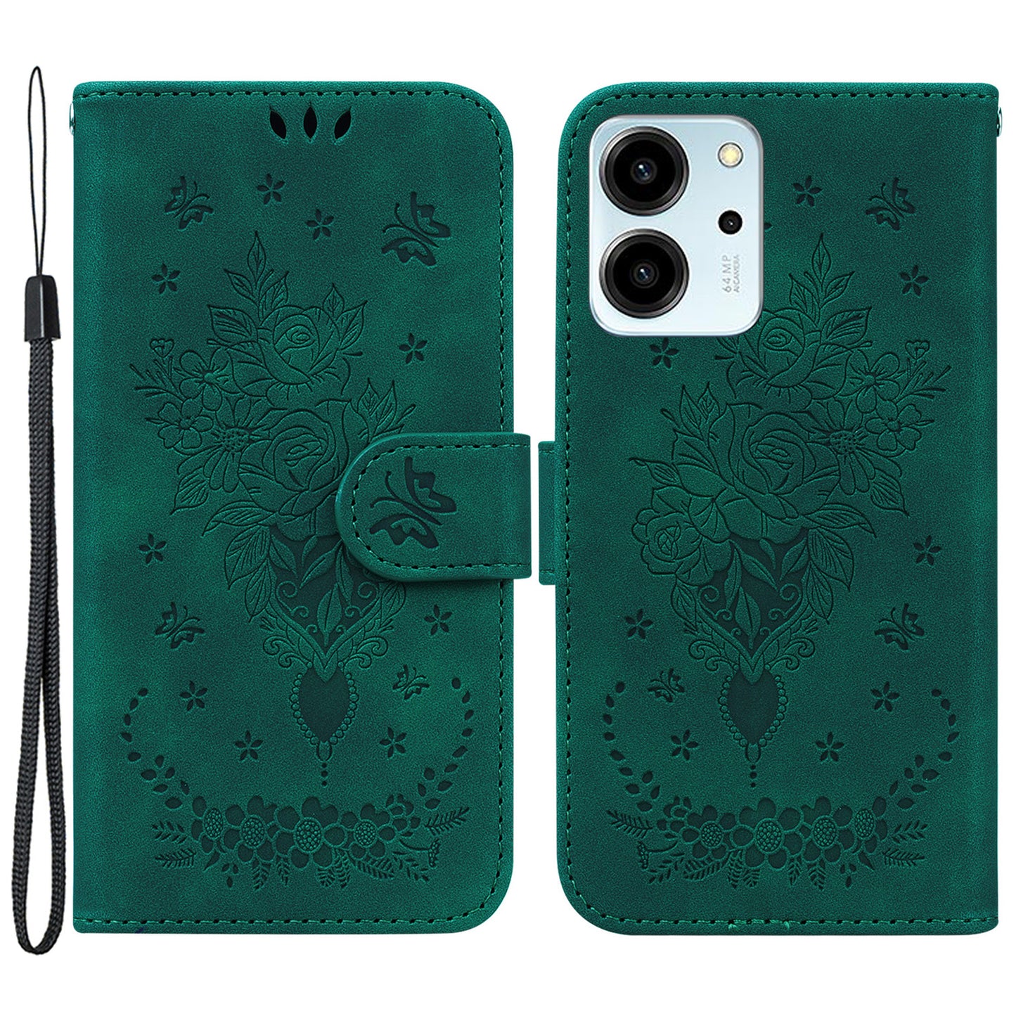 For Honor 80 SE 5G PU Leather Magnetic Flip Phone Case Rose Butterfly Imprinted Stand Wallet Phone Cover