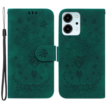 For Honor 80 SE 5G PU Leather Magnetic Flip Phone Case Rose Butterfly Imprinted Stand Wallet Phone Cover