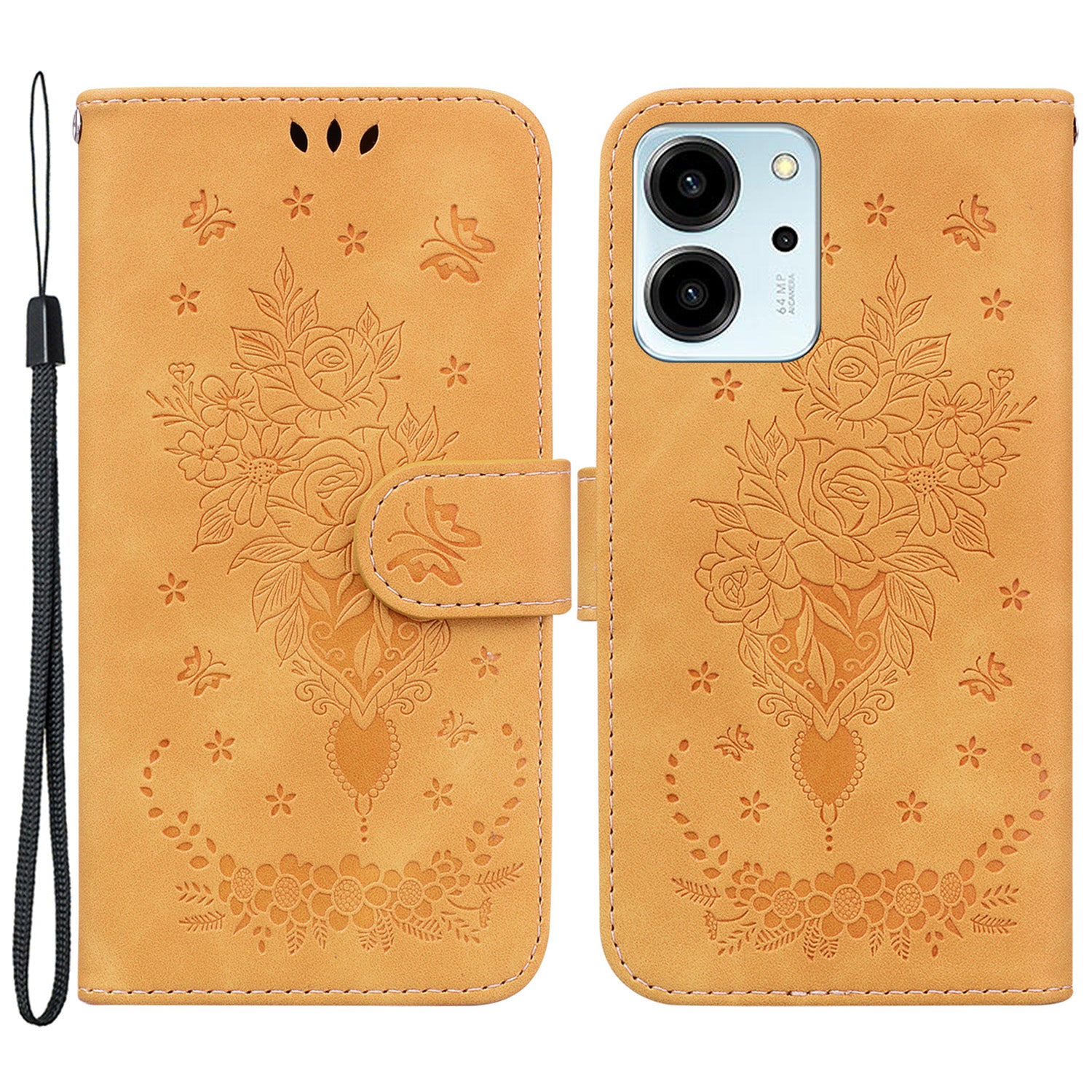 For Honor 80 SE 5G PU Leather Magnetic Flip Phone Case Rose Butterfly Imprinted Stand Wallet Phone Cover