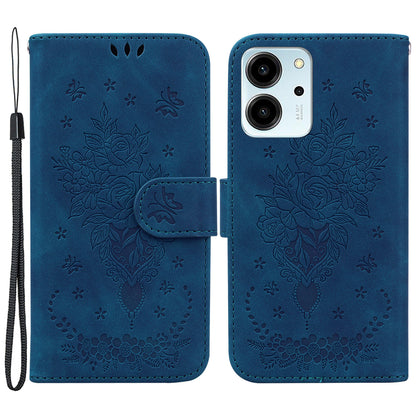 For Honor 80 SE 5G PU Leather Magnetic Flip Phone Case Rose Butterfly Imprinted Stand Wallet Phone Cover