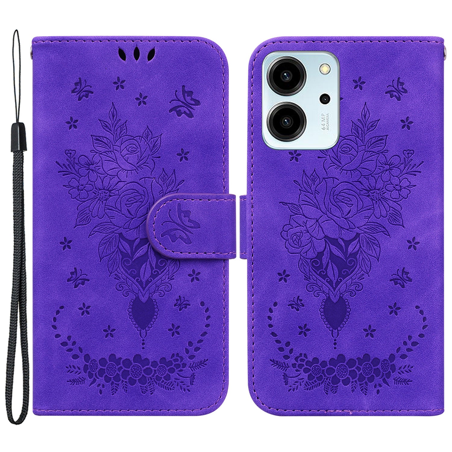 For Honor 80 SE 5G PU Leather Magnetic Flip Phone Case Rose Butterfly Imprinted Stand Wallet Phone Cover