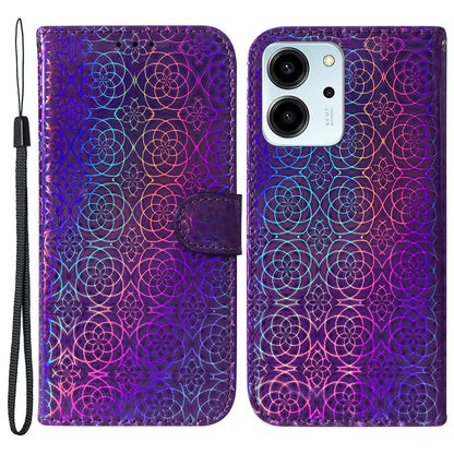 Protective Phone Cover For Honor 80 SE 5G , PU Leather Dazzling Flower Pattern Flip Wallet Case Stand with Strap