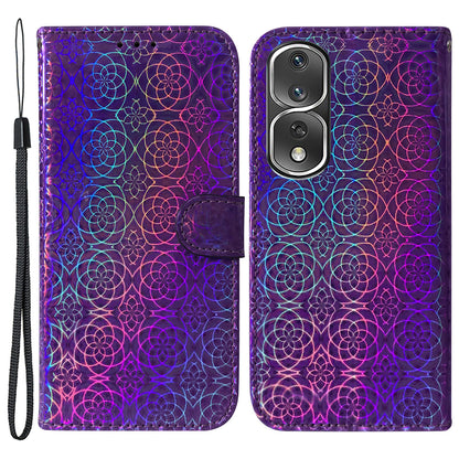 Anti-drop Phone Cover For Honor 80 Pro 5G , Dazzling Flower Pattern Flip Leather Wallet Case Stand with Strap
