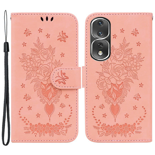 Protective Phone Case For Honor 80 Pro 5G , PU Leather Rose Butterfly Imprinted Stand Wallet Cover