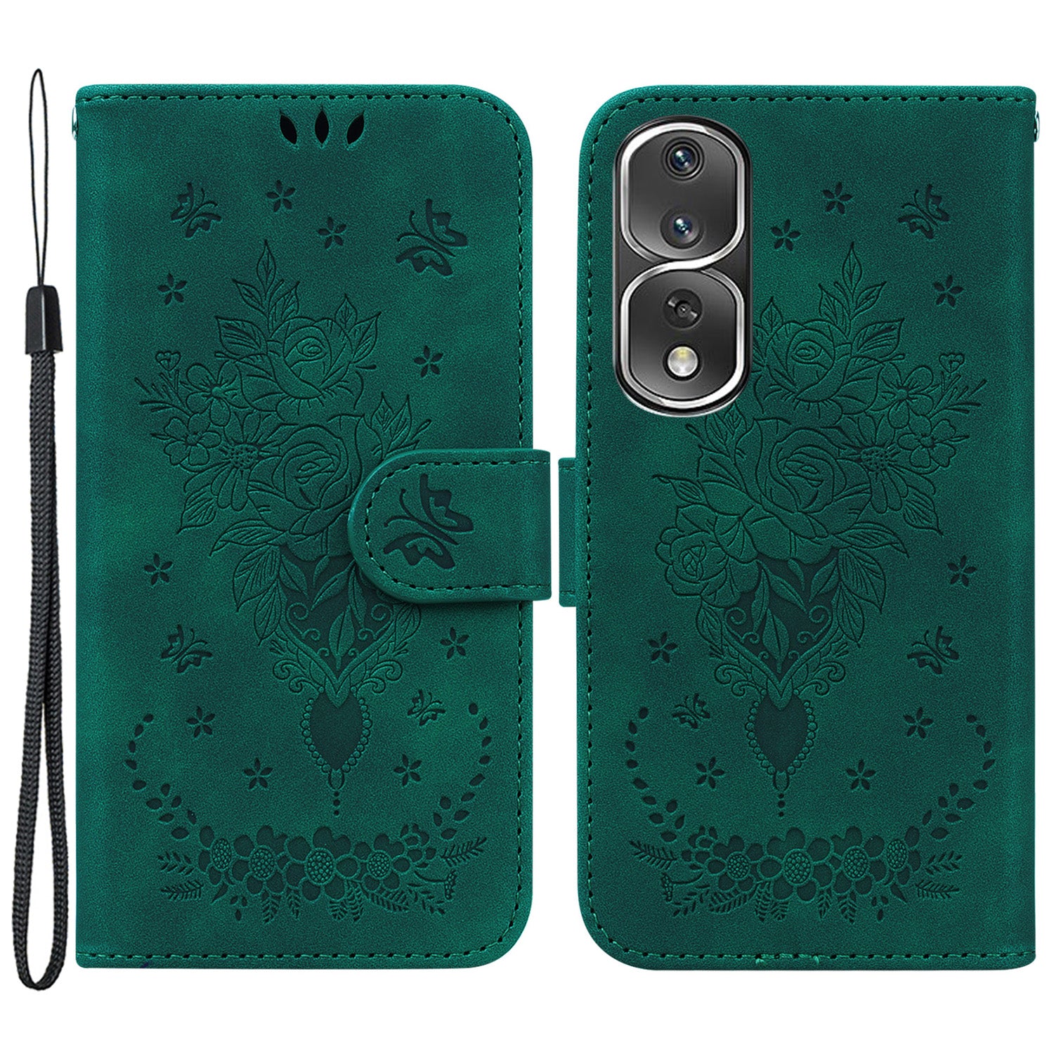 Protective Phone Case For Honor 80 Pro 5G , PU Leather Rose Butterfly Imprinted Stand Wallet Cover
