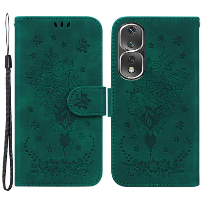 Protective Phone Case For Honor 80 Pro 5G , PU Leather Rose Butterfly Imprinted Stand Wallet Cover