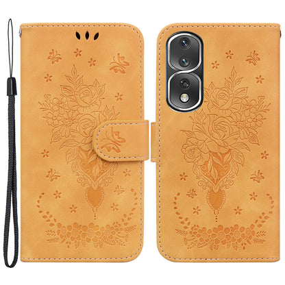 Protective Phone Case For Honor 80 Pro 5G , PU Leather Rose Butterfly Imprinted Stand Wallet Cover