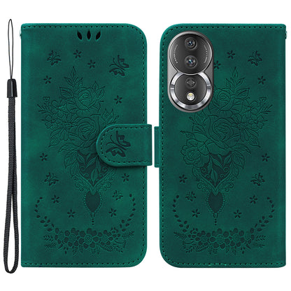 Phone Case For Honor 80 5G PU Leather Rose Butterfly Imprinted Stand Wallet Shockproof Phone Cover