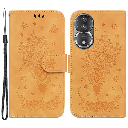 Phone Case For Honor 80 5G PU Leather Rose Butterfly Imprinted Stand Wallet Shockproof Phone Cover