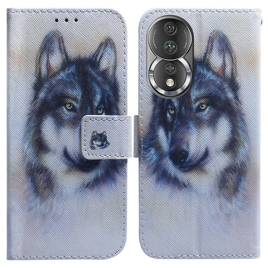 For Honor 80 5G PU Leather Stand Phone Case Pattern Printing Anti-drop Wallet Cover with Strap