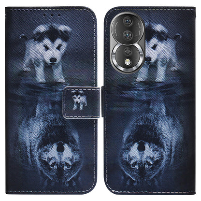 For Honor 80 5G PU Leather Stand Phone Case Pattern Printing Anti-drop Wallet Cover with Strap