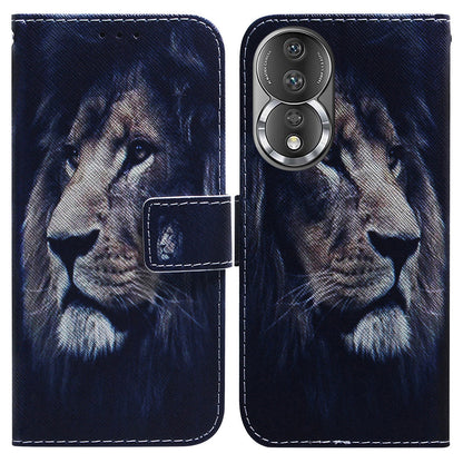For Honor 80 5G PU Leather Stand Phone Case Pattern Printing Anti-drop Wallet Cover with Strap