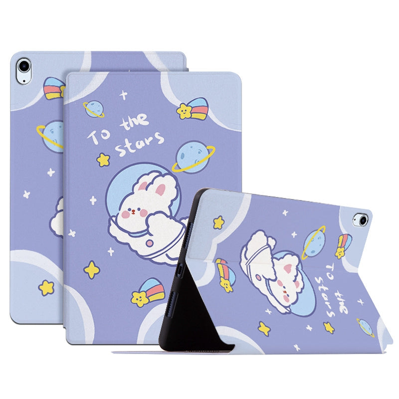 For iPad Air (2022)/(2020) Shockproof Stand Tablet Case Cartoon Pattern Printing PU Leather Auto Wake/Sleep Protective Cover