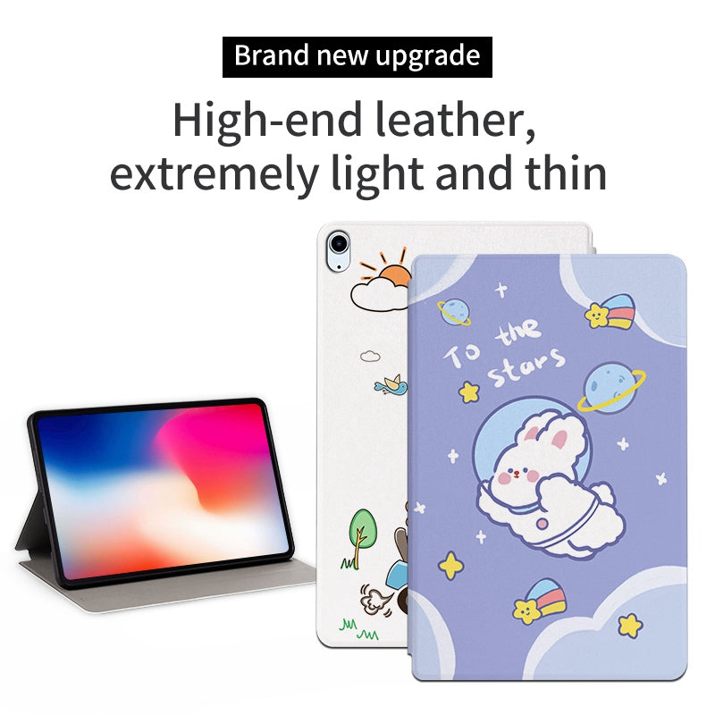 For iPad Air (2022)/(2020) Shockproof Stand Tablet Case Cartoon Pattern Printing PU Leather Auto Wake/Sleep Protective Cover