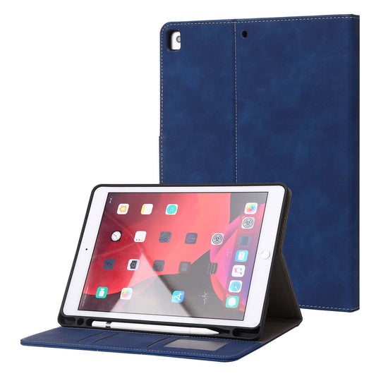 For iPad 10.2 (2021)/(2020)/(2019) PU Leather Smart Cover Wallet Design Folio Stand Tablet Case with Pencil Holder – Dark Blue