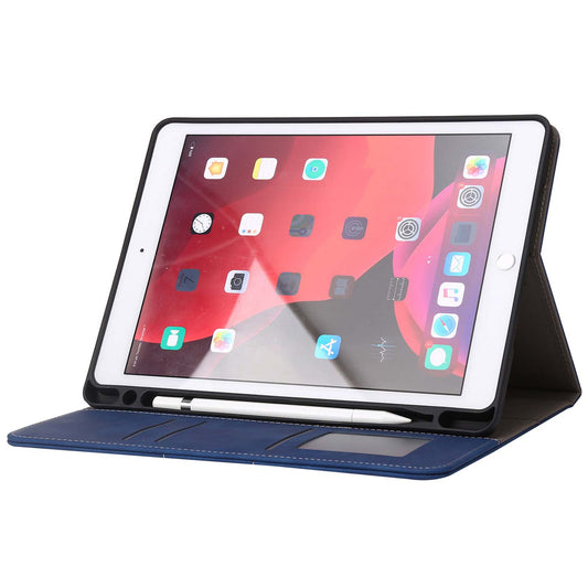 For iPad 10.2 (2021)/(2020)/(2019) PU Leather Smart Cover Wallet Design Folio Stand Tablet Case with Pencil Holder â€“ Dark Blue