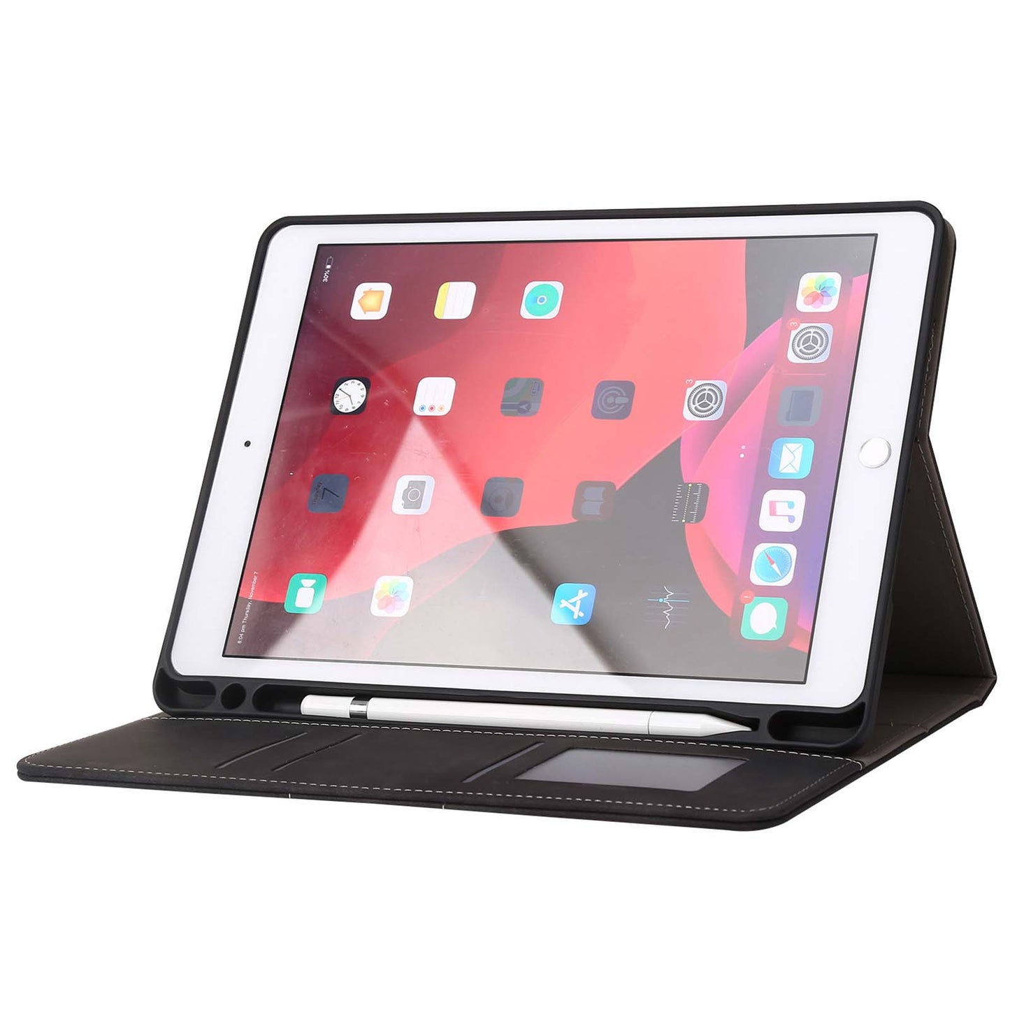 For iPad 10.2 (2021)/(2020)/(2019) PU Leather Smart Cover Wallet Design Folio Stand Tablet Case with Pencil Holder â€“ Black