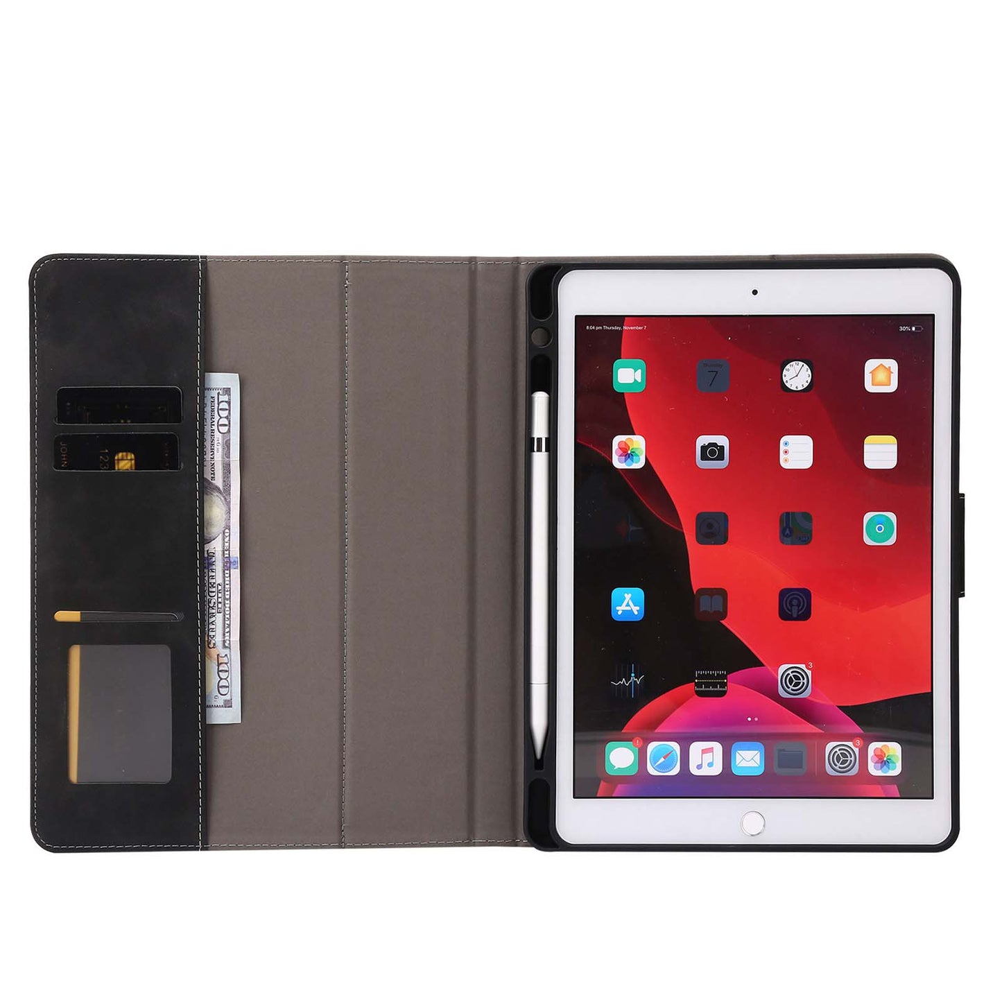 For iPad 10.2 (2021)/(2020)/(2019) PU Leather Smart Cover Wallet Design Folio Stand Tablet Case with Pencil Holder â€“ Black