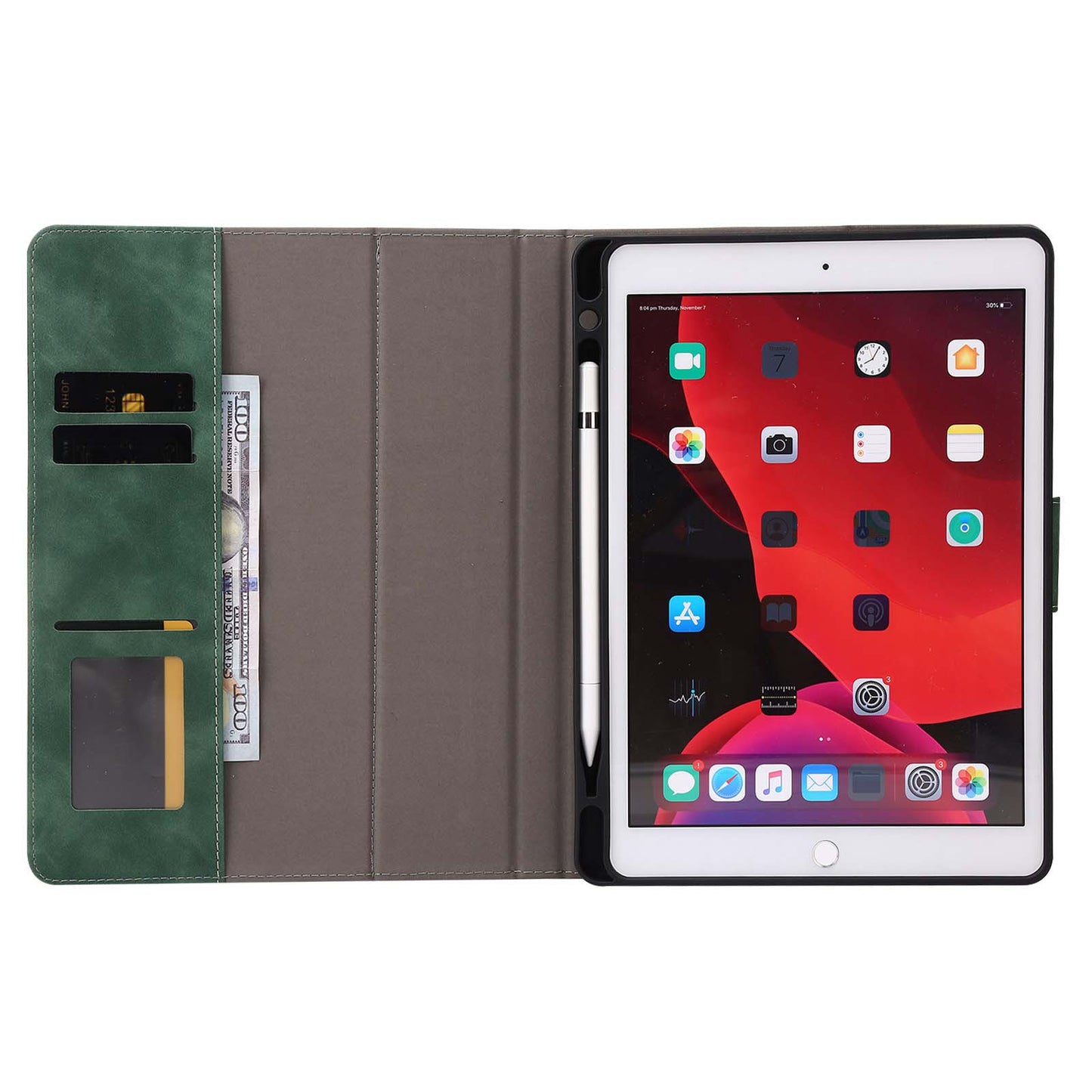 For iPad 10.2 (2021)/(2020)/(2019) PU Leather Smart Cover Wallet Design Folio Stand Tablet Case with Pencil Holder â€“ Green
