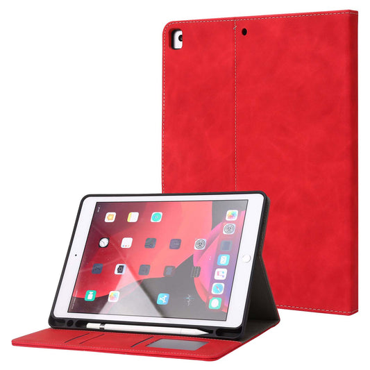 For iPad 10.2 (2021)/(2020)/(2019) PU Leather Smart Cover Wallet Design Folio Stand Tablet Case with Pencil Holder – Red