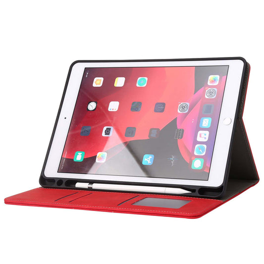 For iPad 10.2 (2021)/(2020)/(2019) PU Leather Smart Cover Wallet Design Folio Stand Tablet Case with Pencil Holder â€“ Red