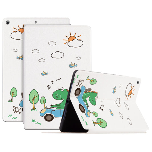 For iPad 10.2 (2021)/(2019)/(2020) Protective Case Cartoon Pattern Printing PU Leather Cover Auto Wake/Sleep Tablet Case with Stand